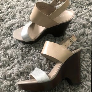 Tan and Silver Franco Sarto Wedges